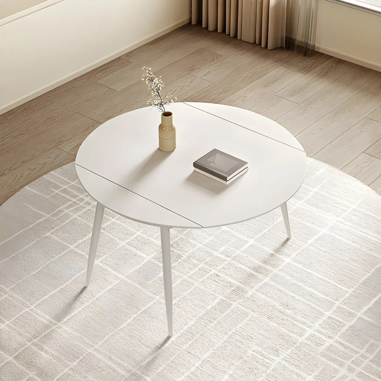 Modern White Stone Steel Extendable Dining Table Image - 2 | homeyfad