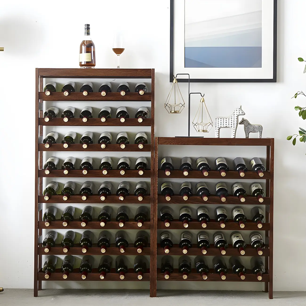 Stackable Wooden Nut-Brown Floor Wine Rack Image - 1 | homeyfad