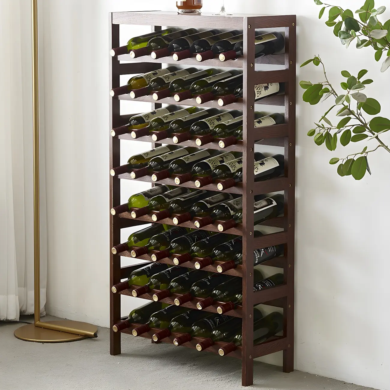 Stackable Wooden Nut-Brown Floor Wine Rack Image - 2 | homeyfad