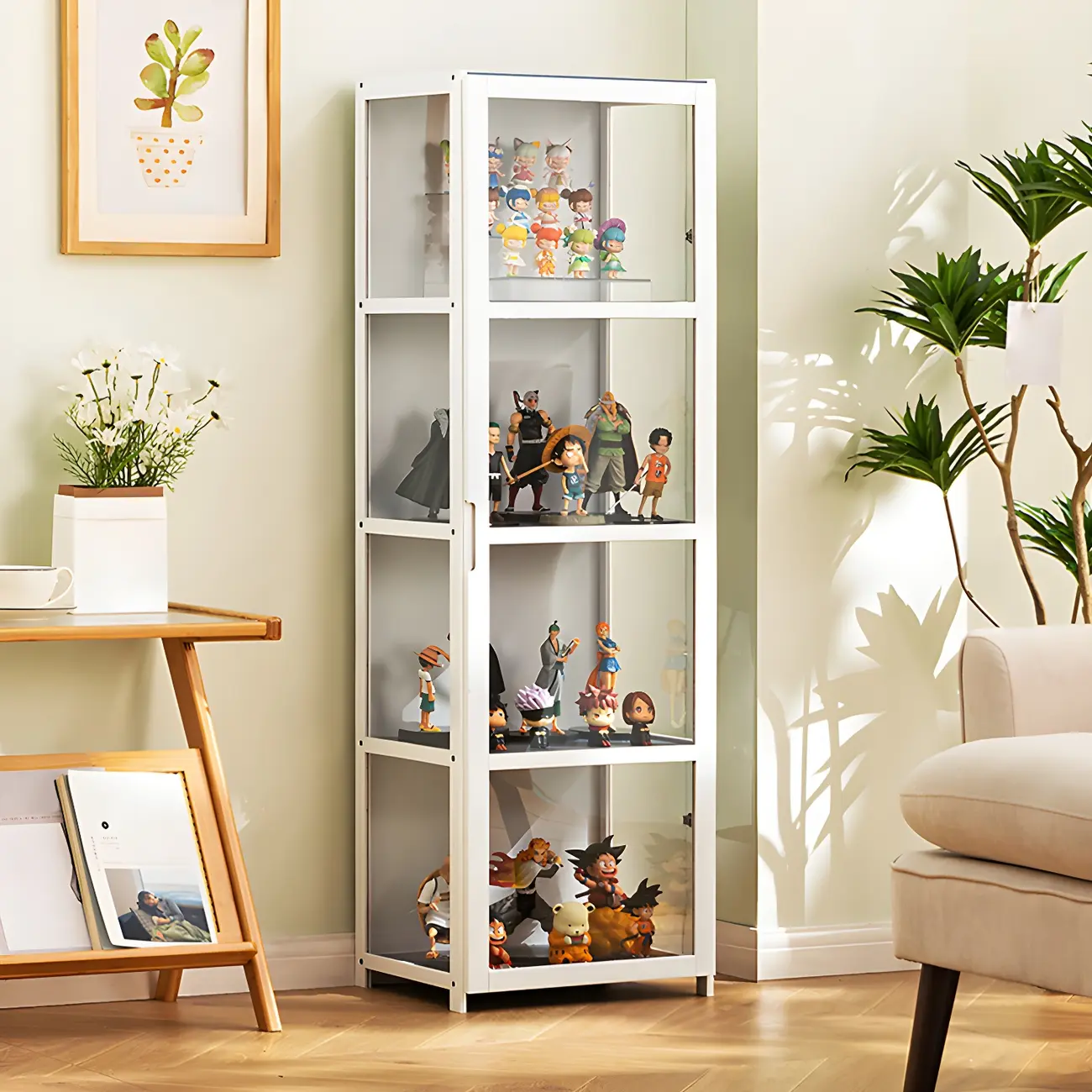 White Modern Bamboo Clear Figure Display Cabinets Image - 2 | homeyfad