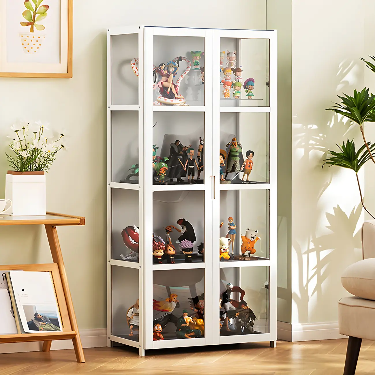 White Modern Bamboo Clear Figure Display Cabinets Image - 3 | homeyfad