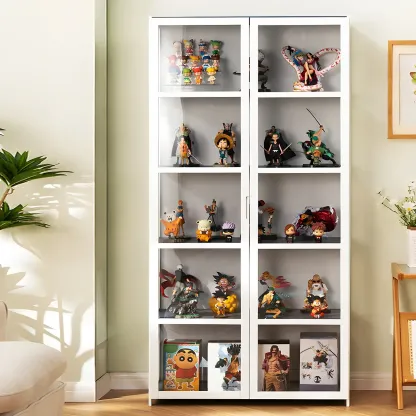 White Modern Bamboo Clear Figure Display Cabinets Image - 4