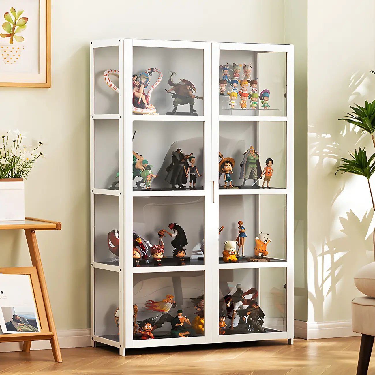 White Modern Bamboo Clear Figure Display Cabinets Image - 6 | homeyfad