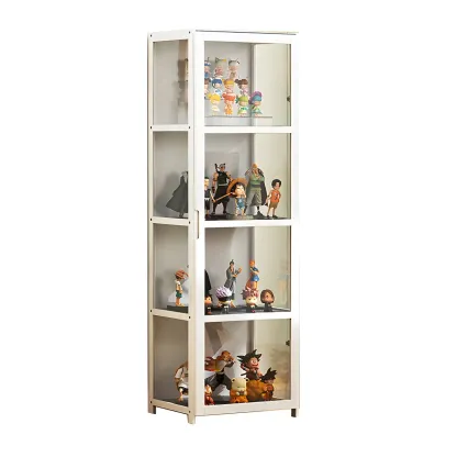 White Modern Bamboo Clear Figure Display Cabinets Image - 9
