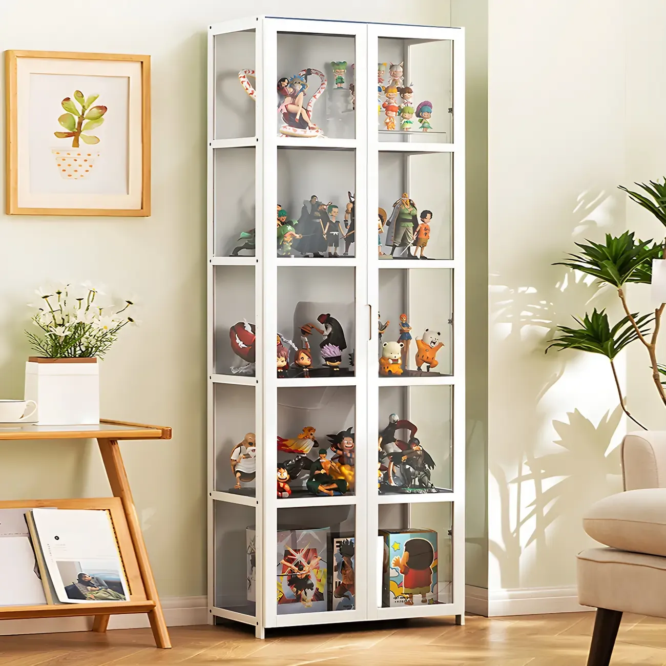 White Modern Bamboo Clear Figure Display Cabinets Image - 10
