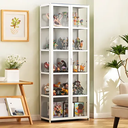White Modern Bamboo Clear Figure Display Cabinets Image - 10