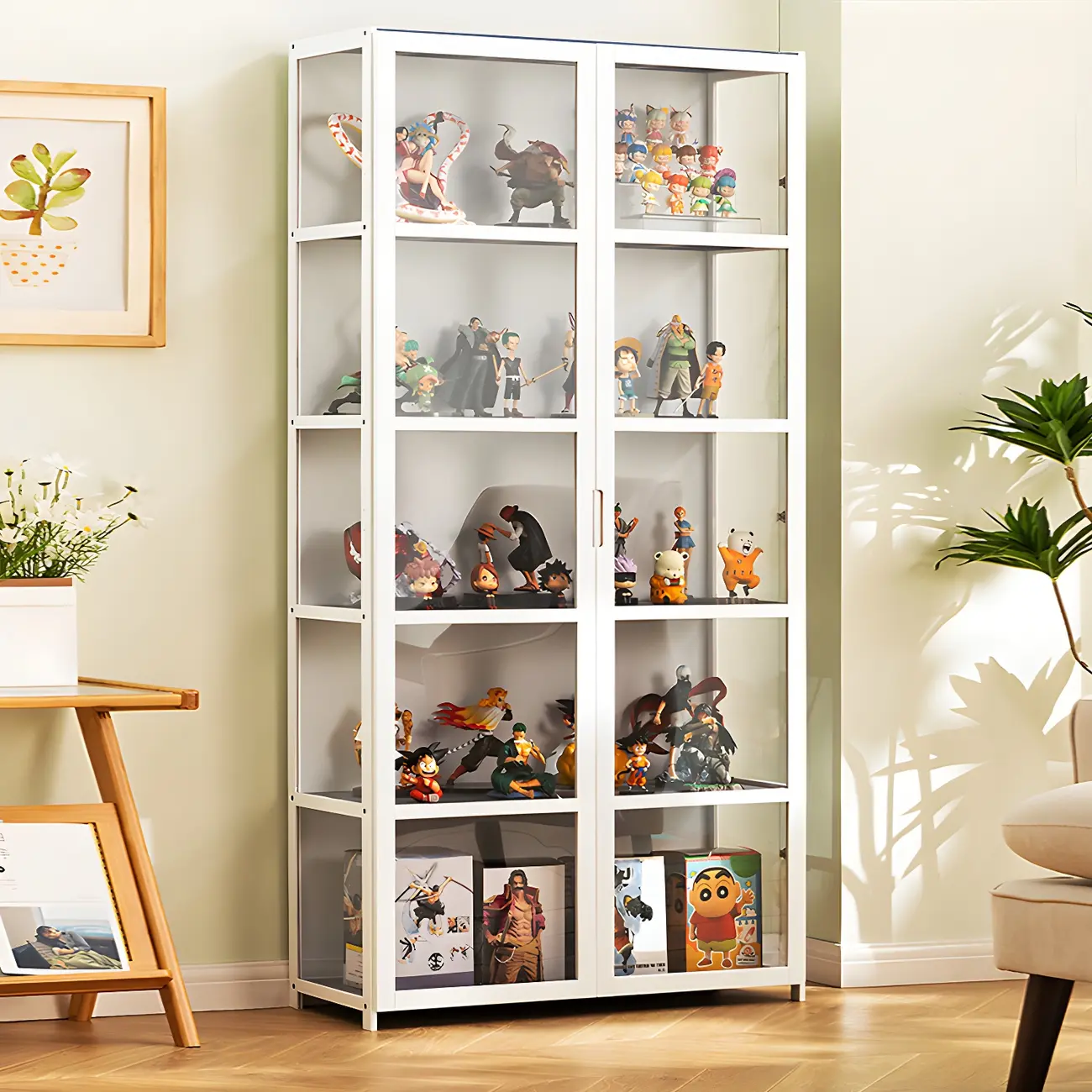 White Modern Bamboo Clear Figure Display Cabinets Image - 11 | homeyfad