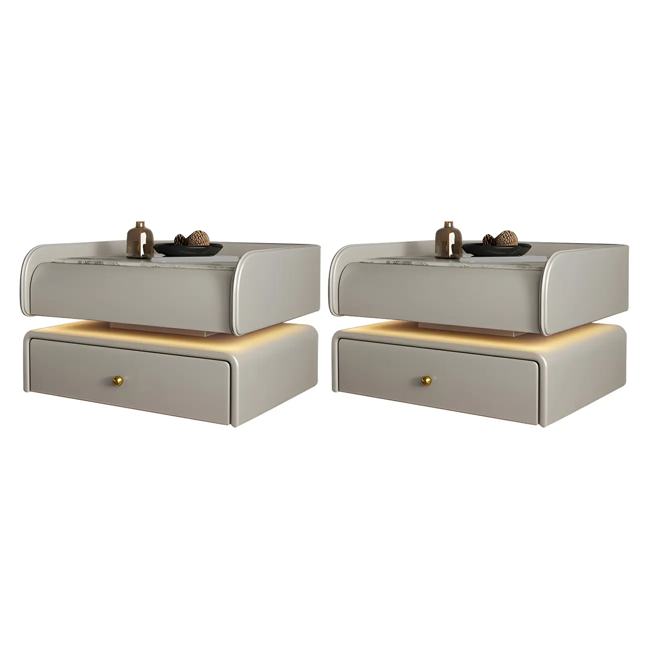 Black LED Marble Top Drawer Storage Nightstand Image - 9 | homeyfad