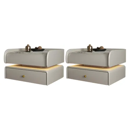 Black LED Marble Top Drawer Storage Nightstand Image - 9