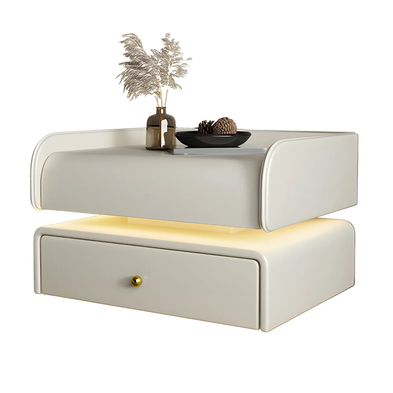 Black LED Marble Top Drawer Storage Nightstand Image - 10 | homeyfad