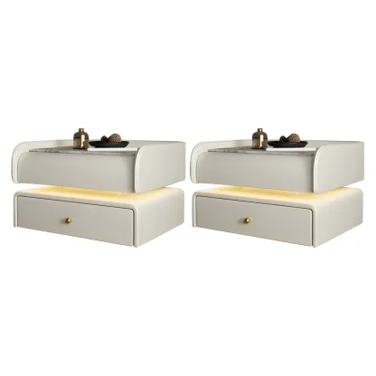Black LED Marble Top Drawer Storage Nightstand Image - 11