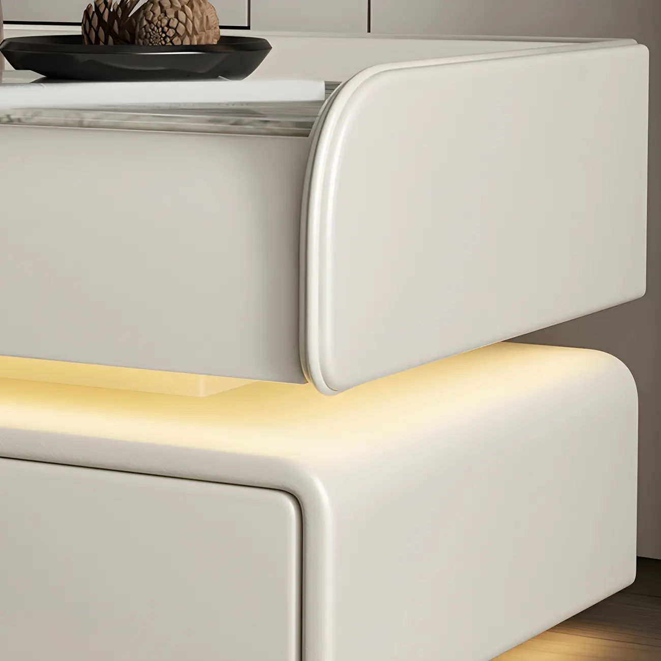 Black LED Marble Top Drawer Storage Nightstand Image - 12 | homeyfad