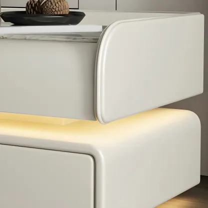 Black LED Marble Top Drawer Storage Nightstand Image - 12