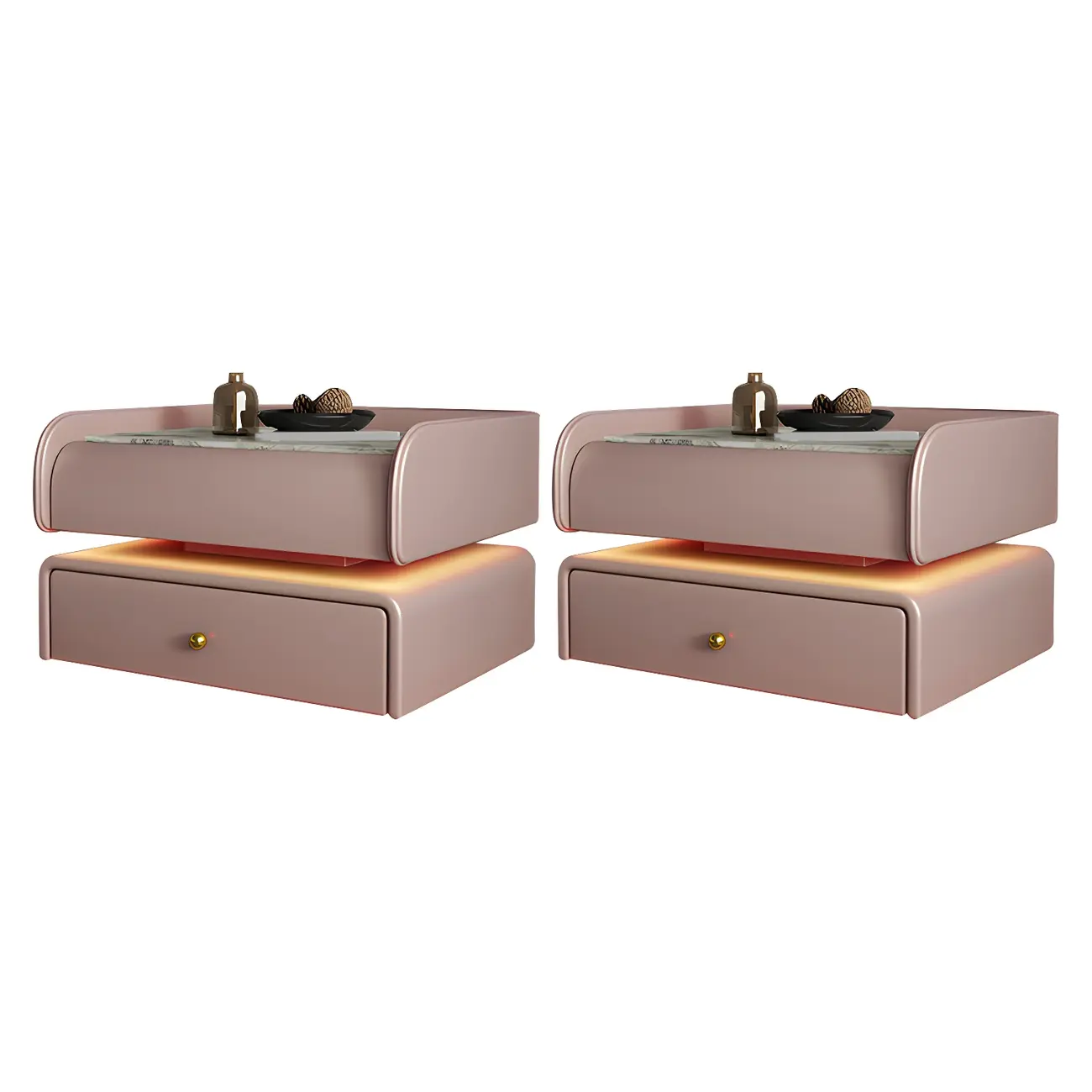 Black LED Marble Top Drawer Storage Nightstand Image - 14 | homeyfad