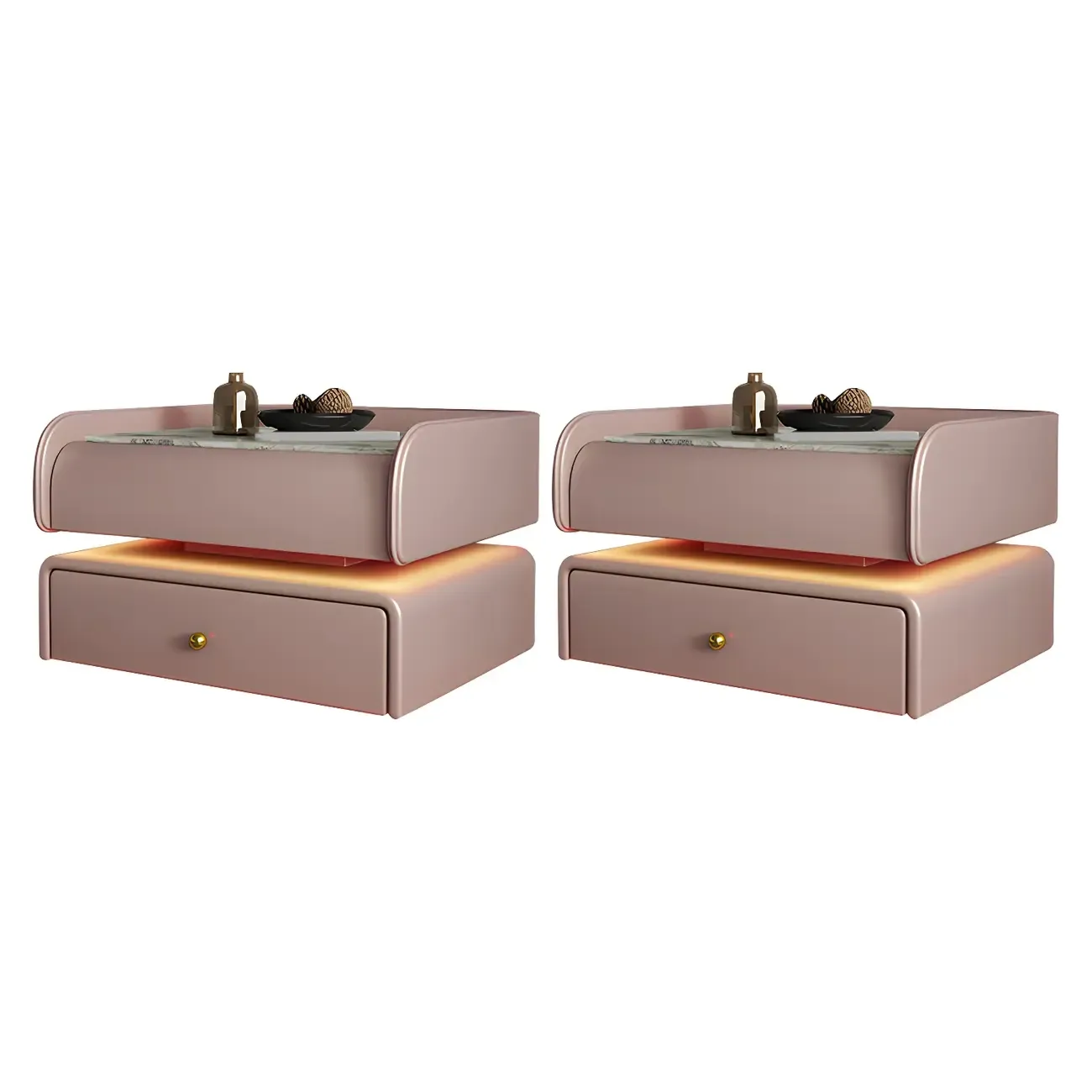 Black LED Marble Top Drawer Storage Nightstand Image - 14