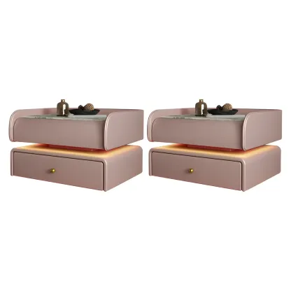 Black LED Marble Top Drawer Storage Nightstand Image - 14