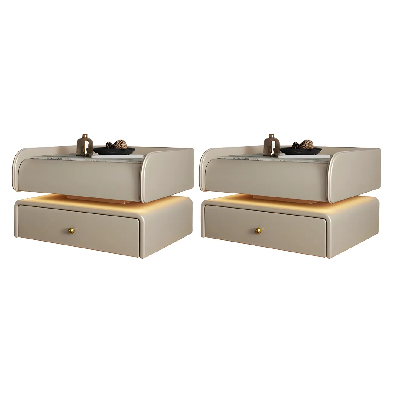 Black LED Marble Top Drawer Storage Nightstand Image - 16 | homeyfad