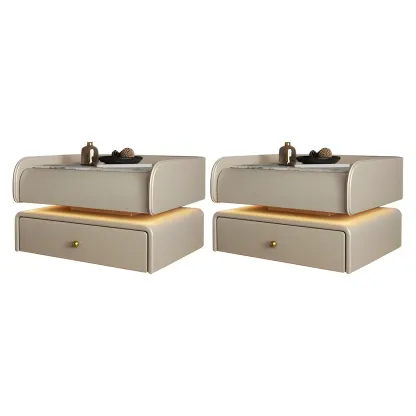 Black LED Marble Top Drawer Storage Nightstand Image - 16