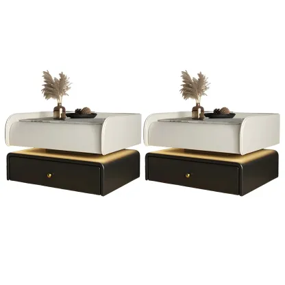 Black LED Marble Top Drawer Storage Nightstand Image - 17