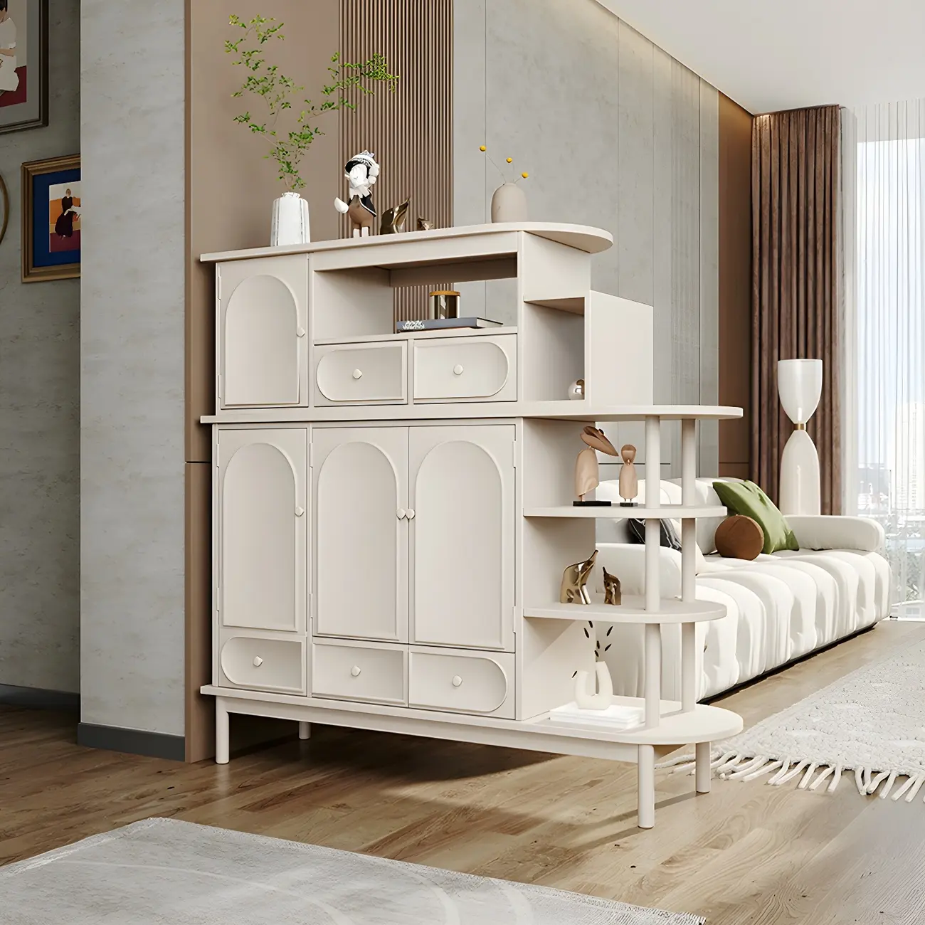 Modern White Wooden Multi-functional Utility Living Room Cabinet Image - 1 | homeyfad