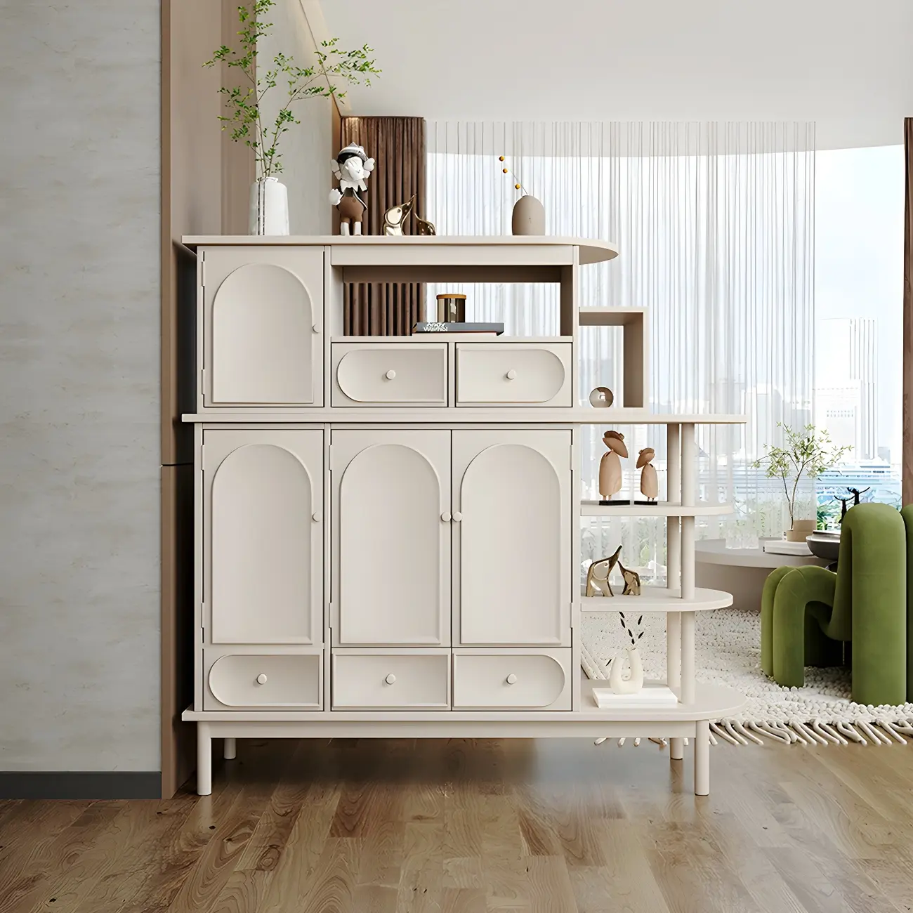 Modern White Wooden Multi-functional Utility Living Room Cabinet Image - 2 | homeyfad
