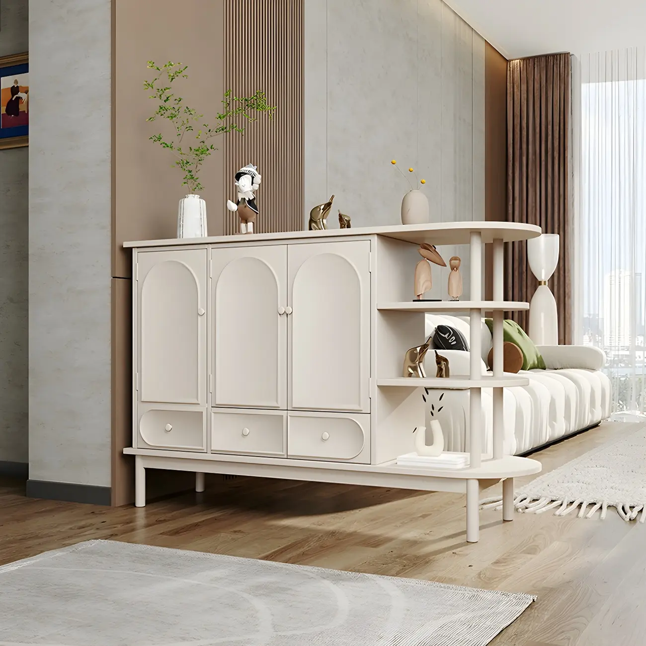 Modern White Wooden Multi-functional Utility Living Room Cabinet Image - 4 | homeyfad