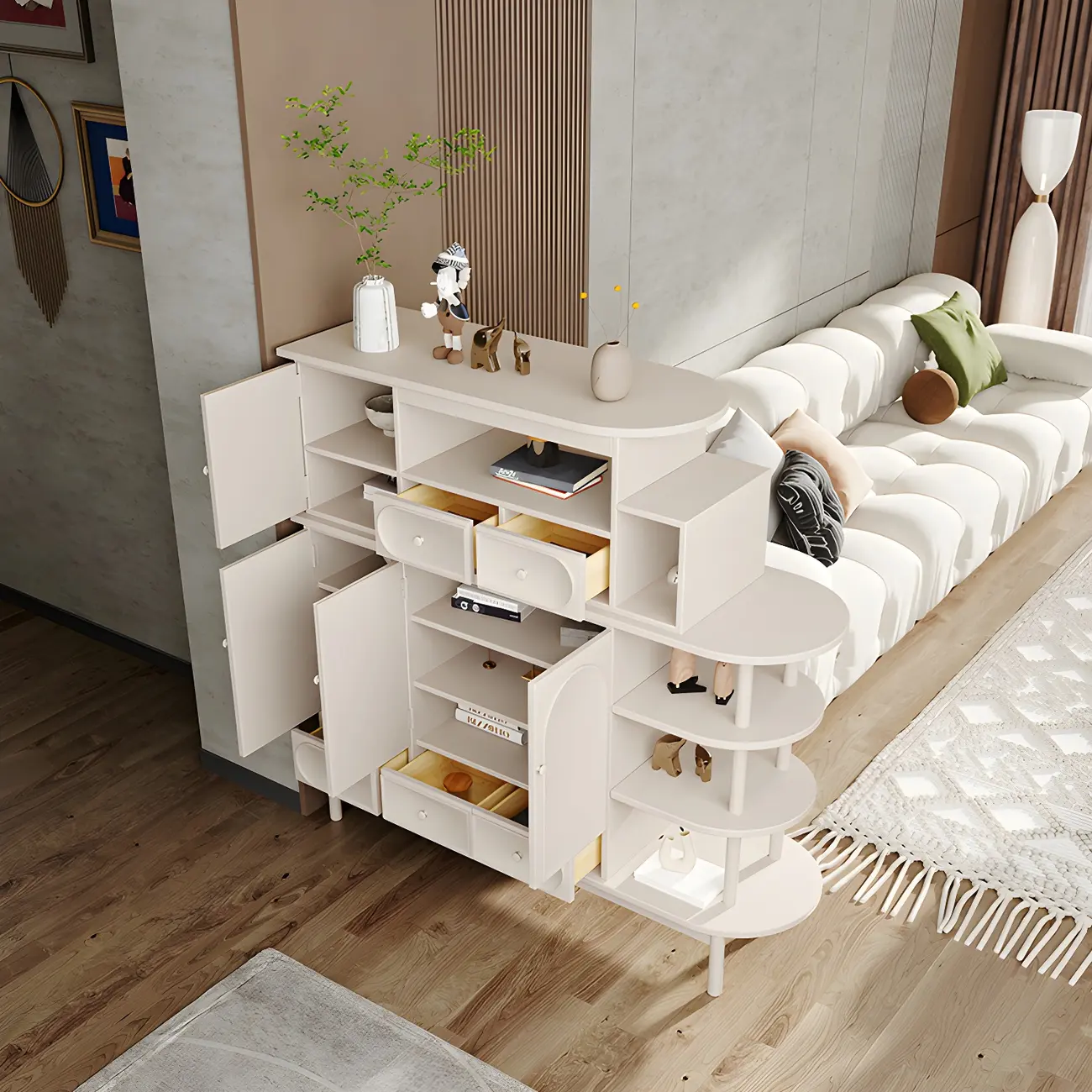 Modern White Wooden Multi-functional Utility Living Room Cabinet Image - 3 | homeyfad