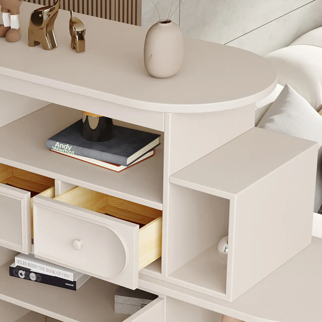 Modern White Wooden Multi-functional Utility Living Room Cabinet Image - 10 | homeyfad