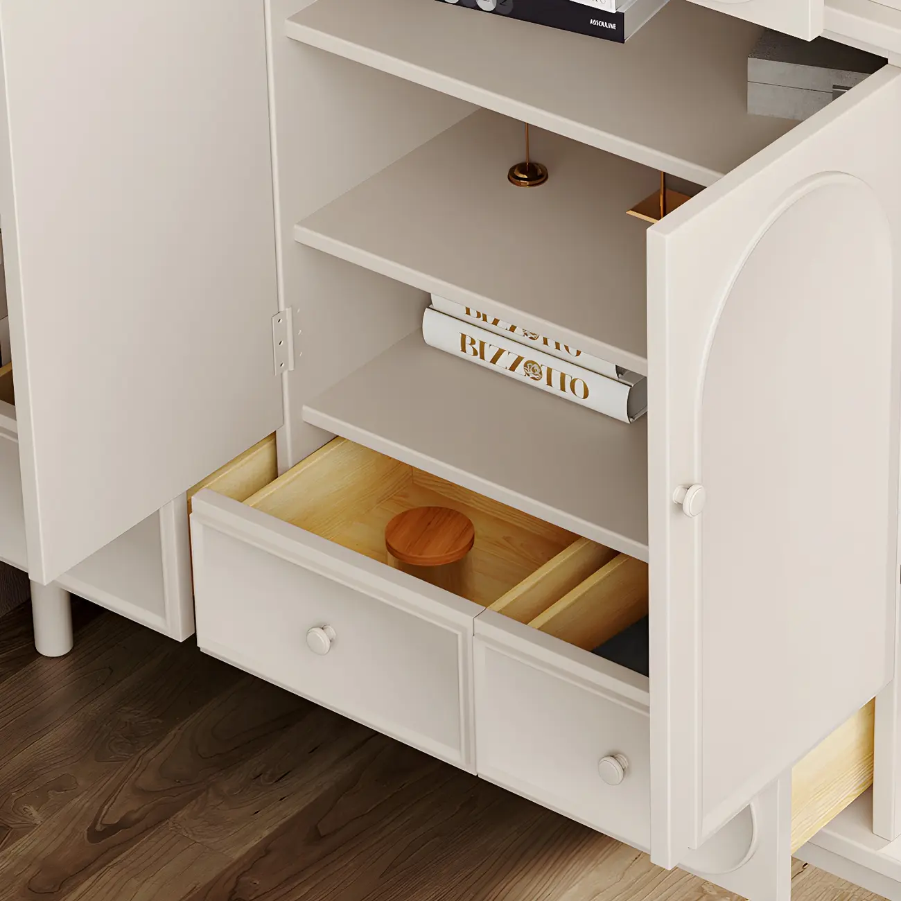 Modern White Wooden Multi-functional Utility Living Room Cabinet Image - 11 | homeyfad