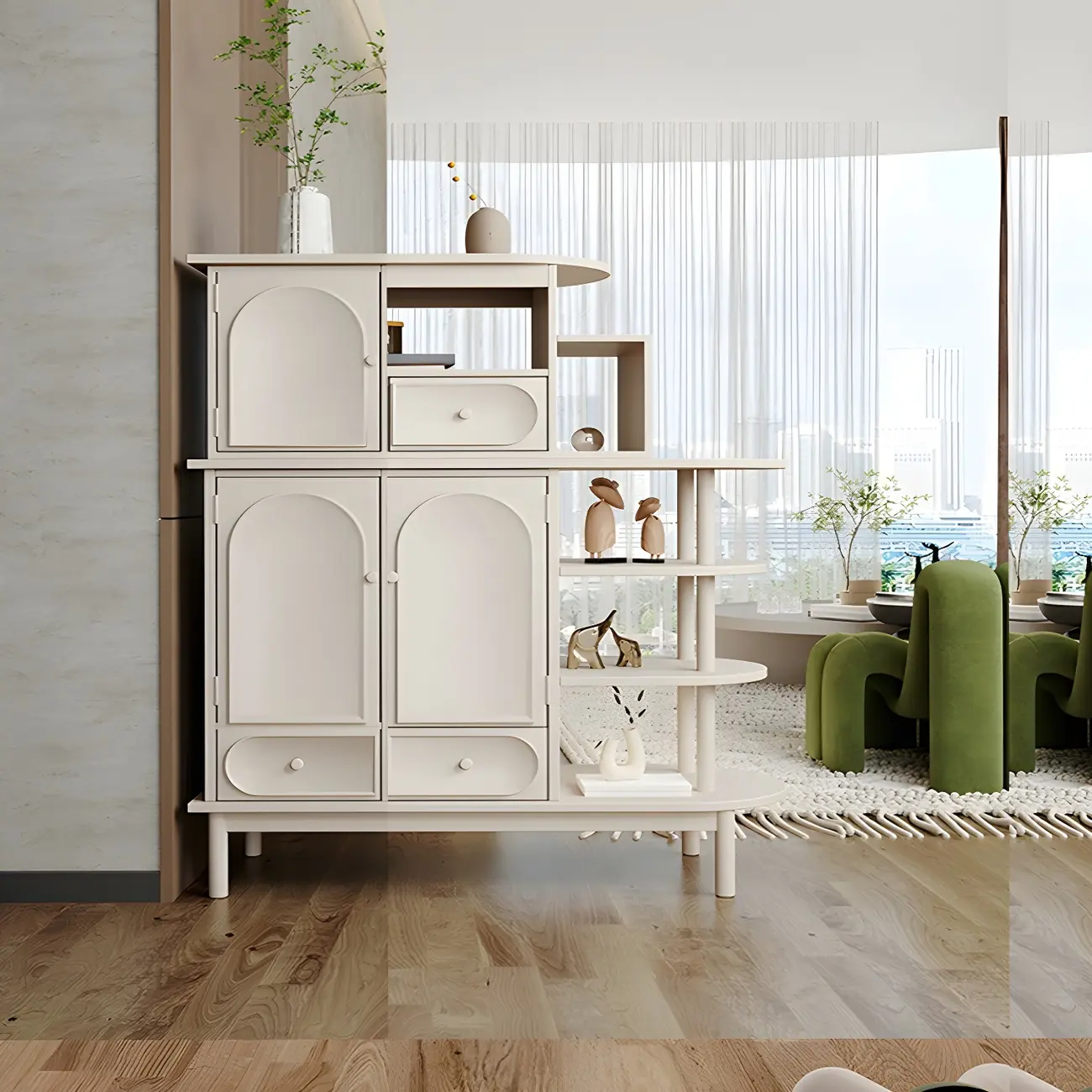 Modern White Wooden Multi-functional Utility Living Room Cabinet Image - 14 | homeyfad