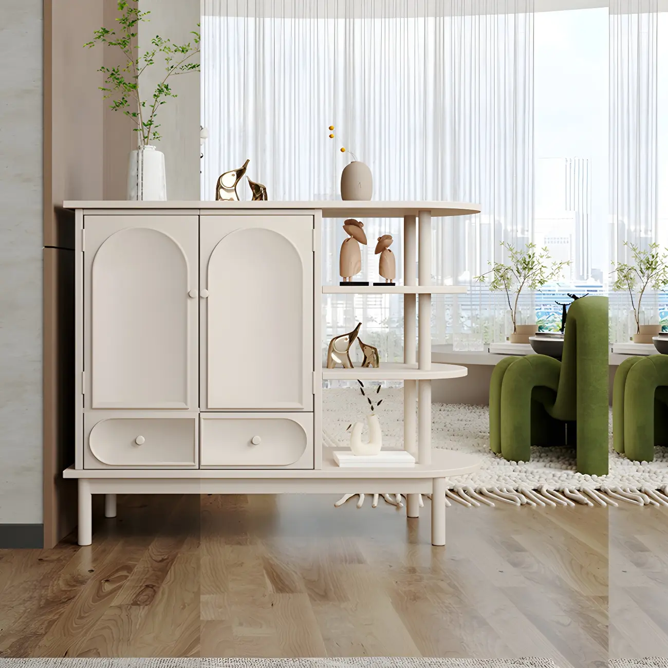 Modern White Wooden Multi-functional Utility Living Room Cabinet Image - 16 | homeyfad