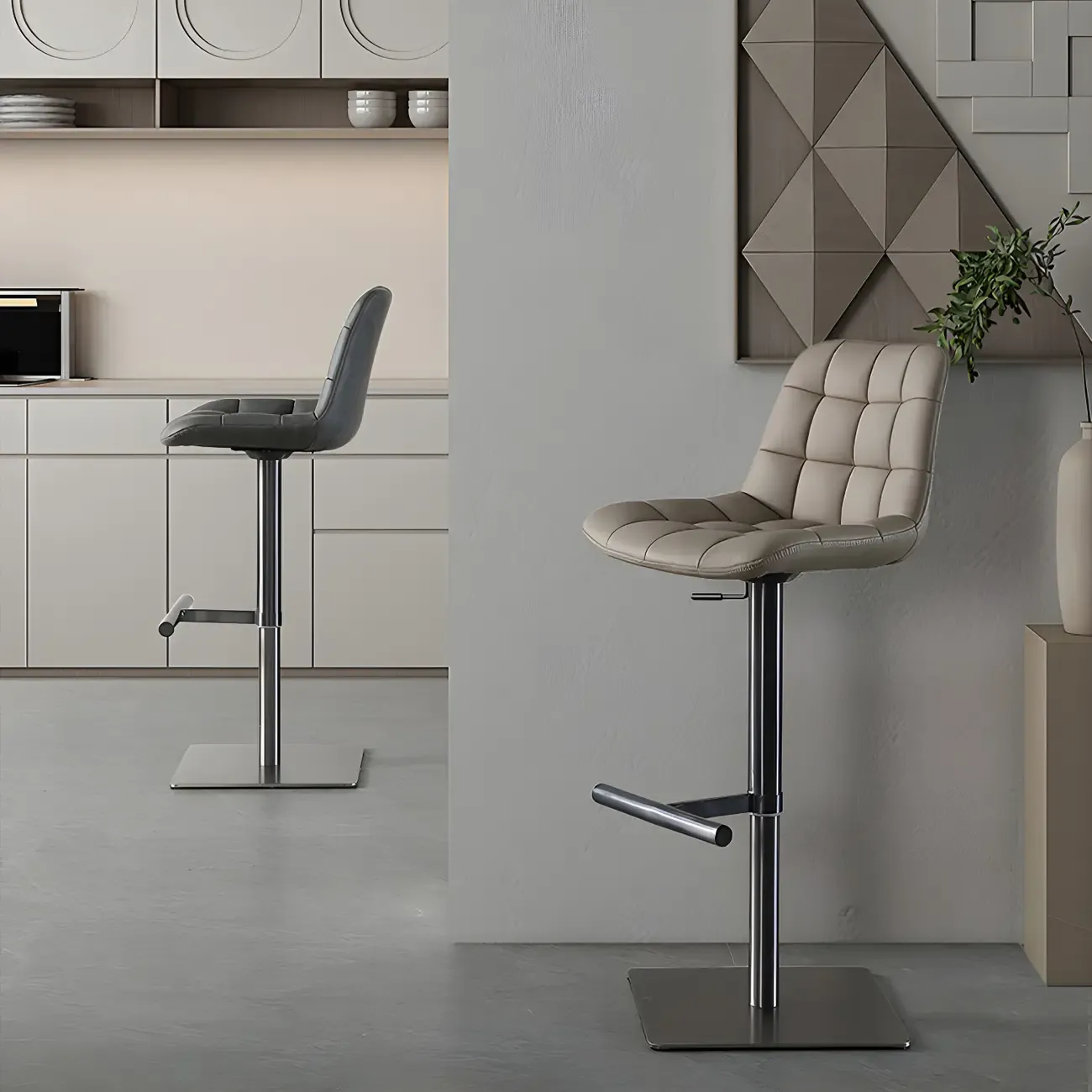 Modern Low Back Cushioned Swivel Adjustable Bar Stool Image - 3