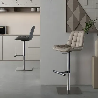 Modern Low Back Cushioned Swivel Adjustable Bar Stool Image - 3