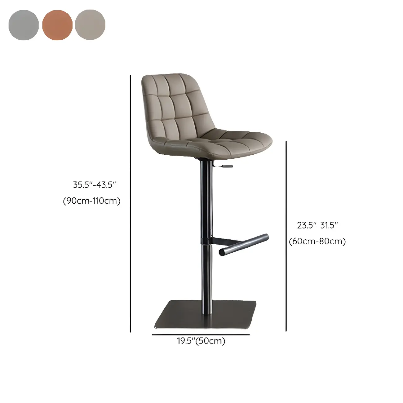 Modern Low Back Cushioned Swivel Adjustable Bar Stool #size
