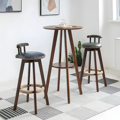 Minimalist Round 2-tier Bar Height Small Wooden Bar Table Image - 1