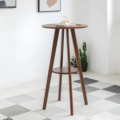 Minimalist Round 2-tier Bar Height Small Wooden Bar Table Image - 2