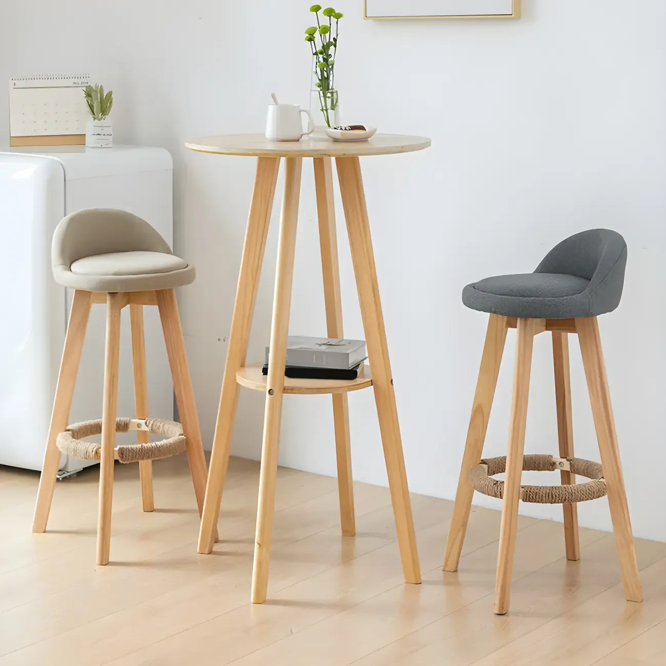 Minimalist Round 2-tier Bar Height Small Wooden Bar Table Image - 5