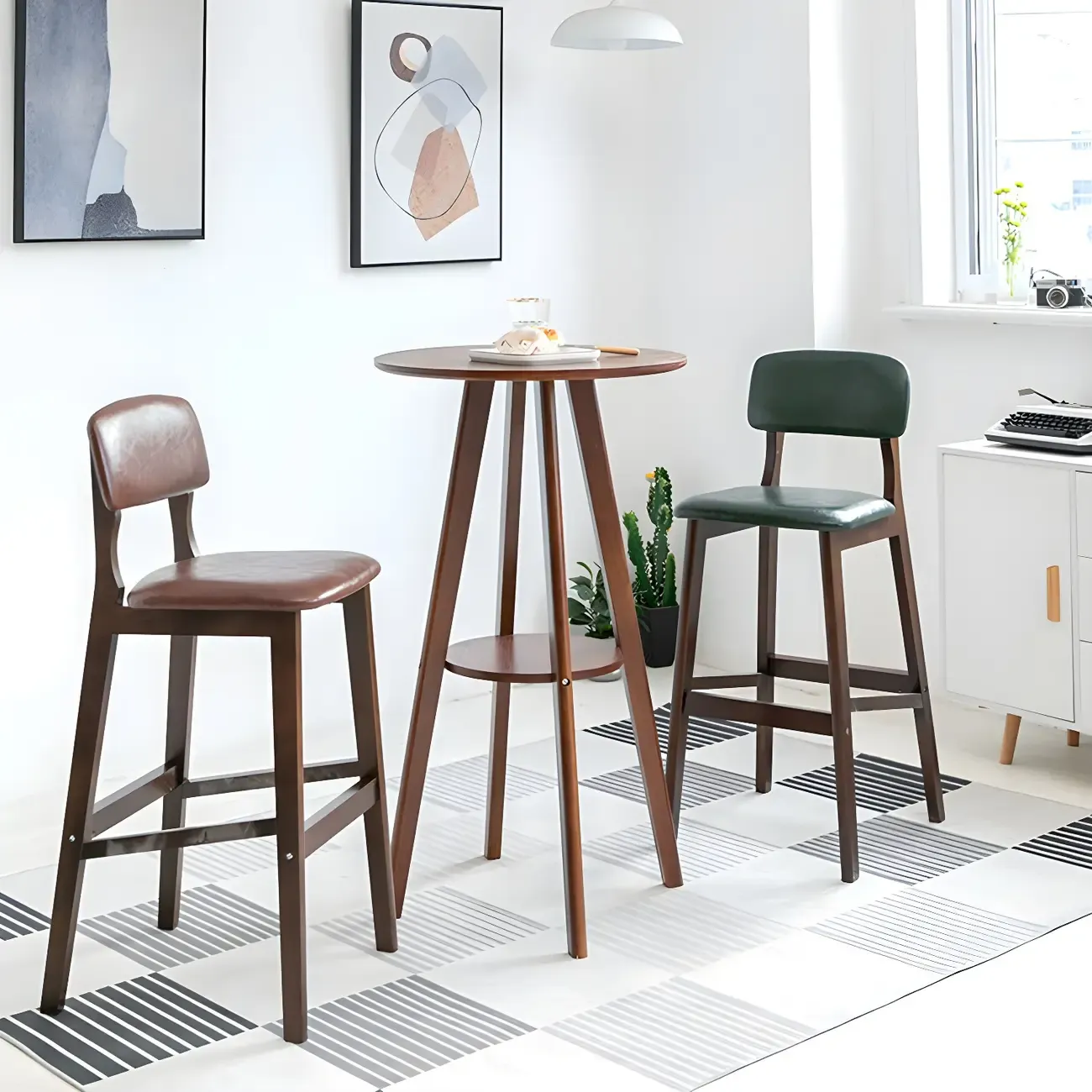 Minimalist Round 2-tier Bar Height Small Wooden Bar Table Image - 6