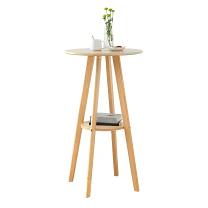 Minimalist Round 2-tier Bar Height Small Wooden Bar Table Image - 7