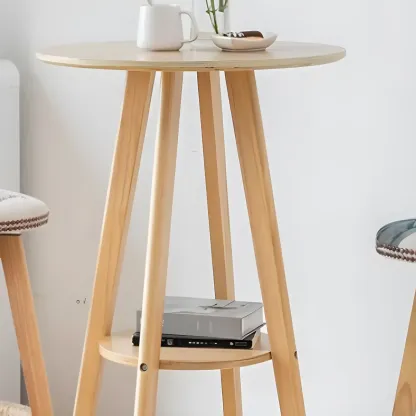 Minimalist Round 2-tier Bar Height Small Wooden Bar Table Image - 8