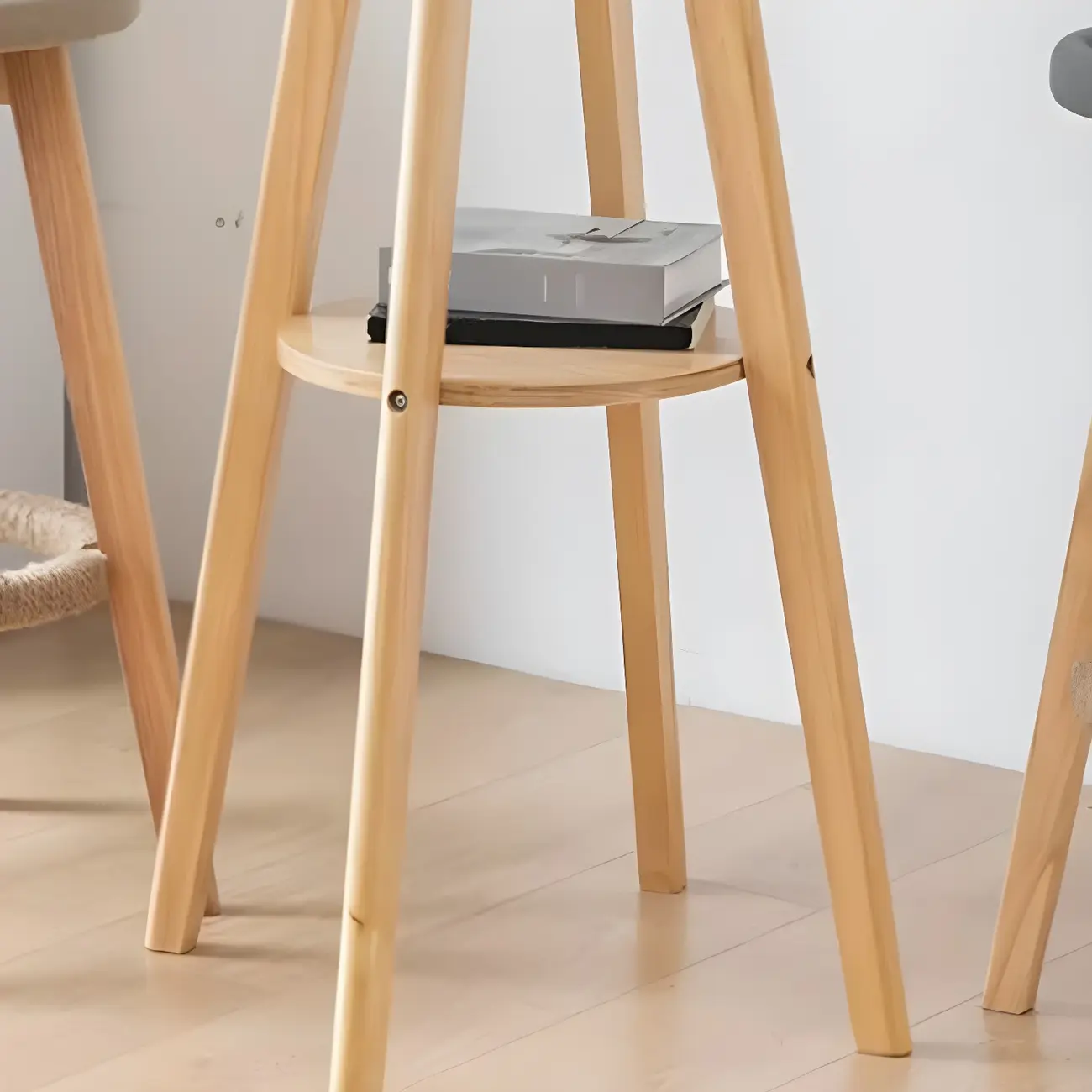 Minimalist Round 2-tier Bar Height Small Wooden Bar Table Image - 9 | homeyfad