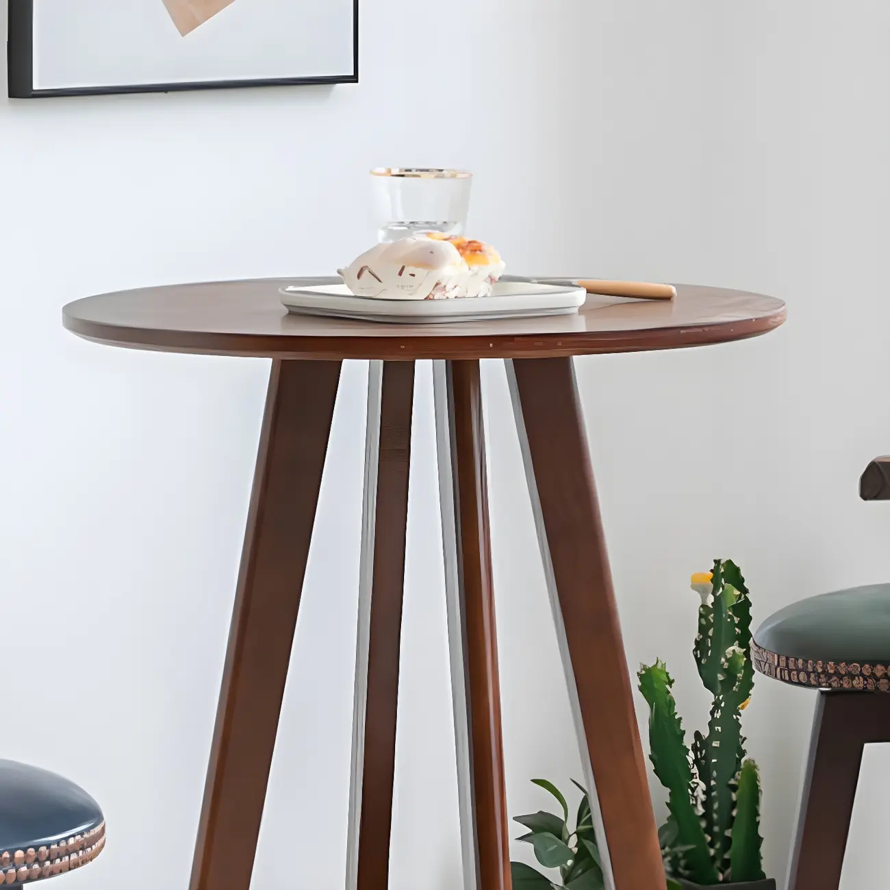 Minimalist Round 2-tier Bar Height Small Wooden Bar Table Image - 10 | homeyfad