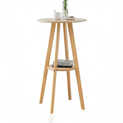 Minimalist Round 2-tier Bar Height Small Wooden Bar Table Image - 11