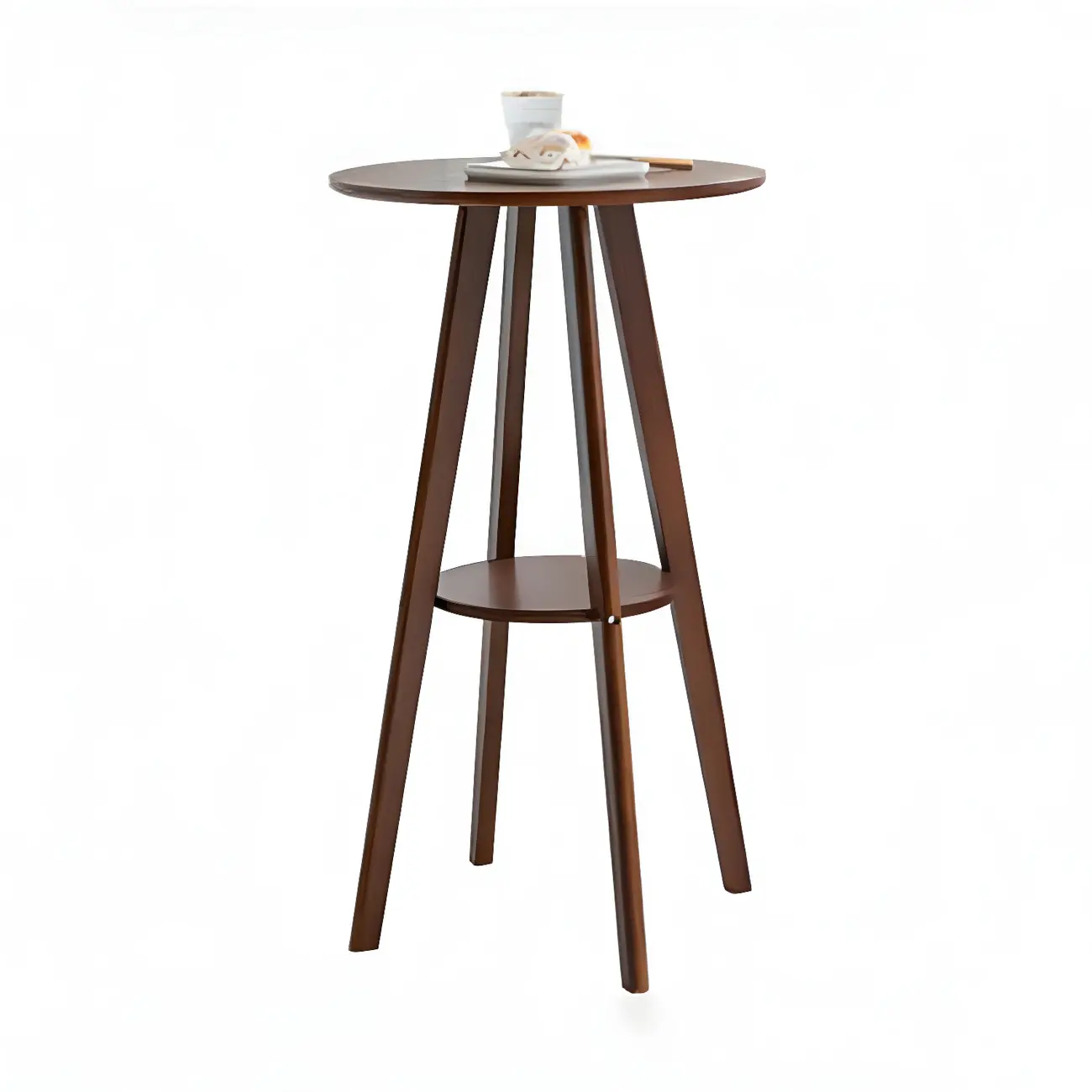 Minimalist Round 2-tier Bar Height Small Wooden Bar Table Image - 12 | homeyfad
