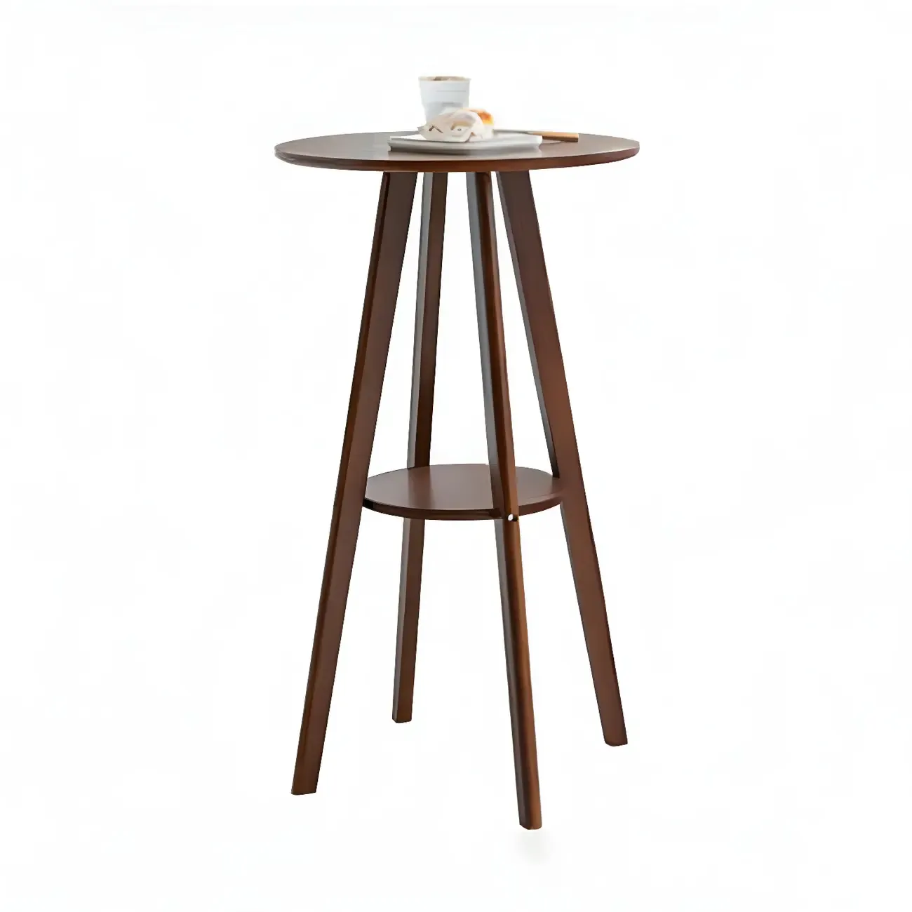 Minimalist Round 2-tier Bar Height Small Wooden Bar Table Image - 12