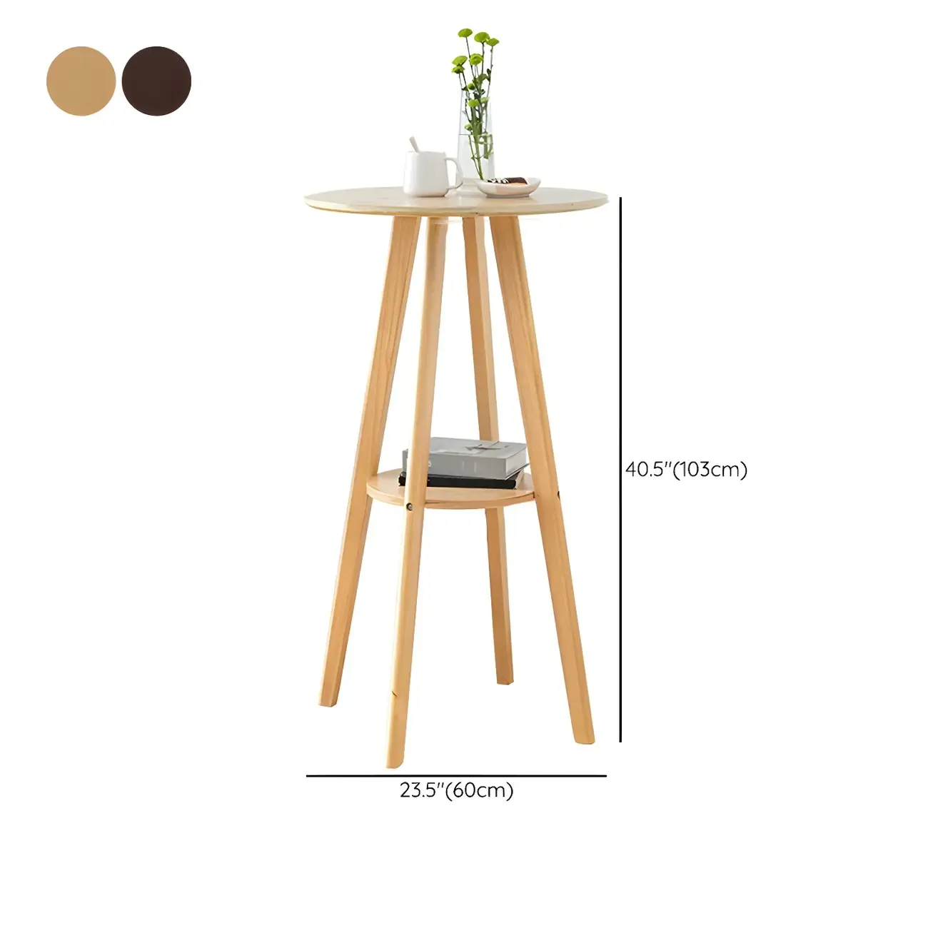 Minimalist Round 2-tier Bar Height Small Wooden Bar Table #size