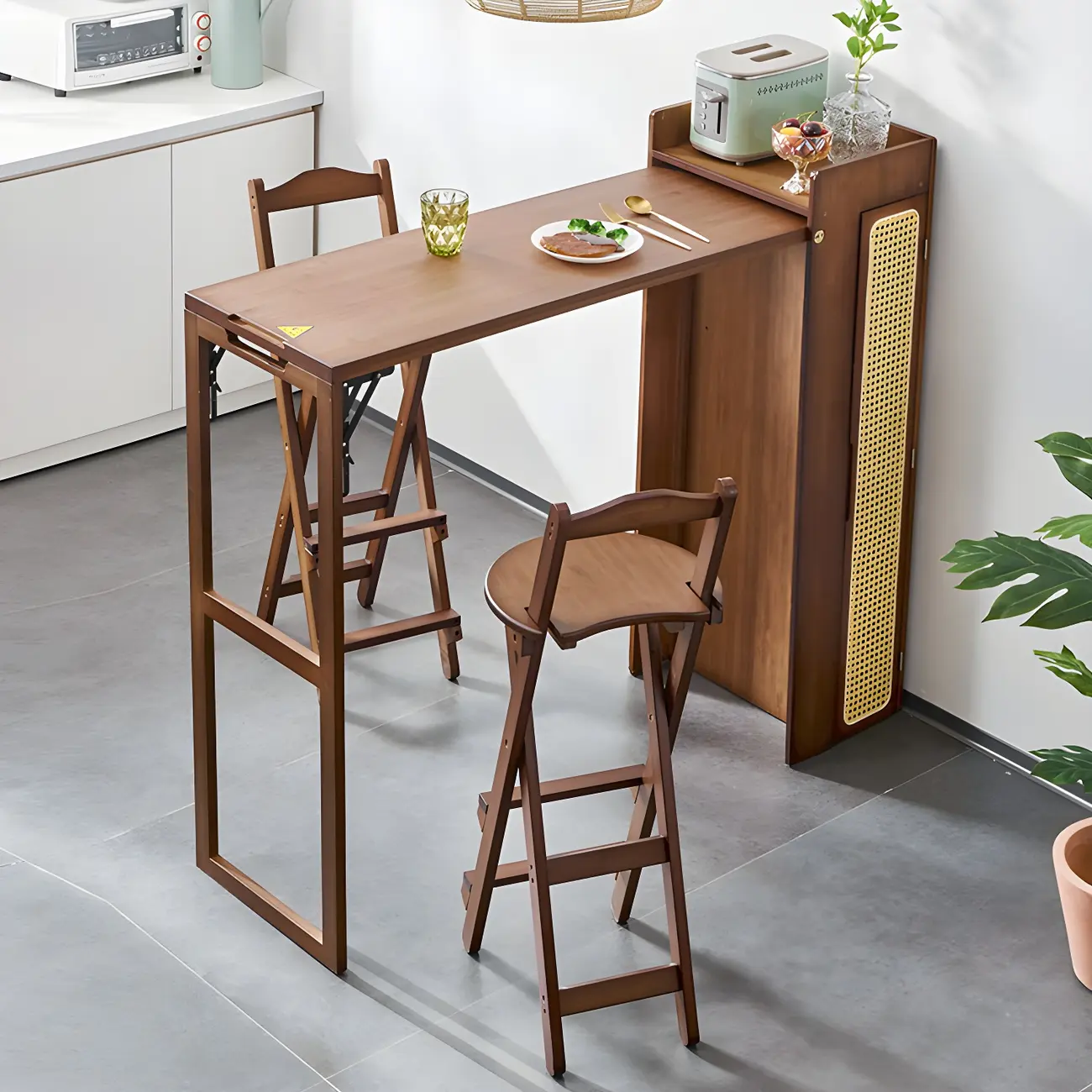 Nut-Brown Bamboo Rectangle Foldable Bar Tables with Storage Image - 1 | homeyfad