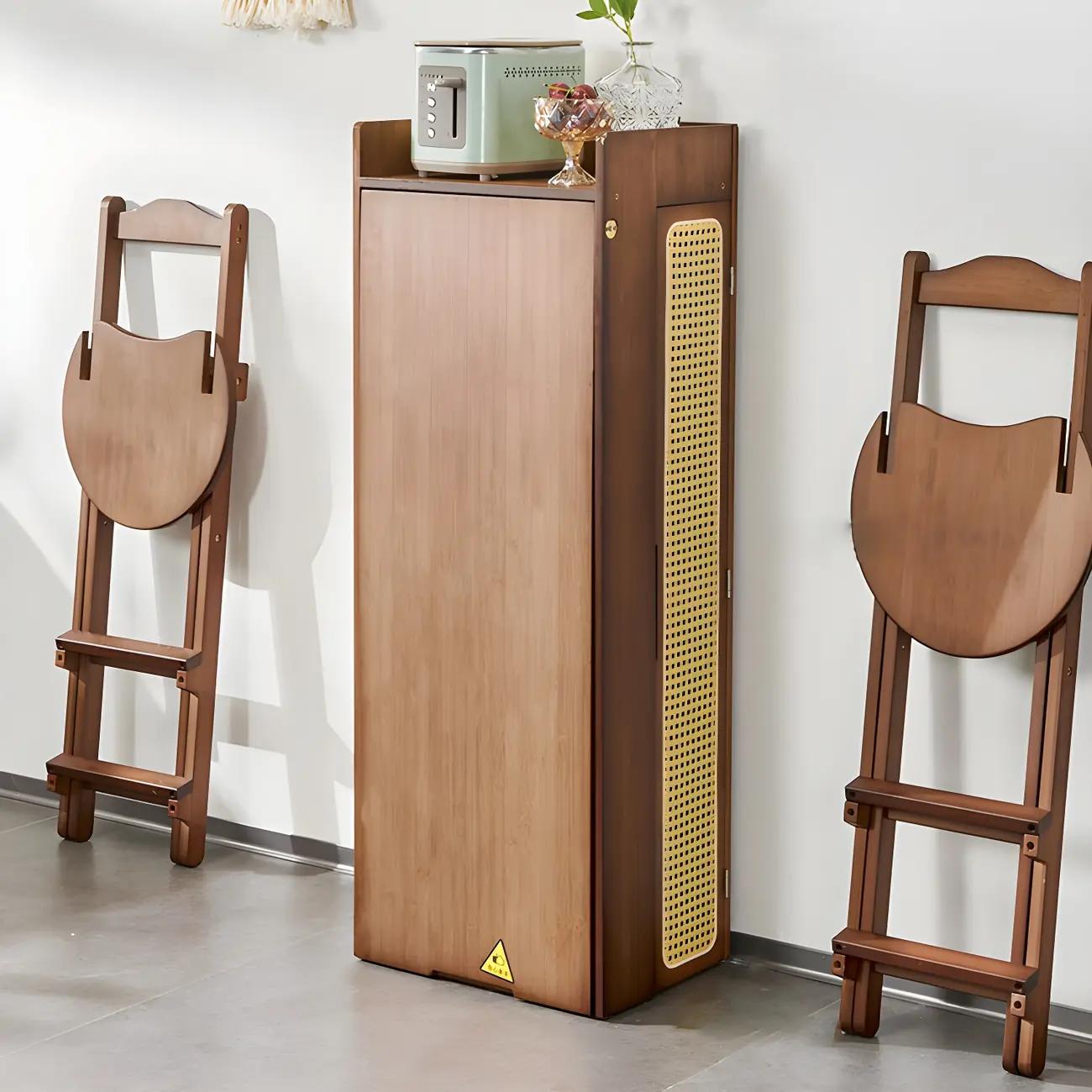 Nut-Brown Bamboo Rectangle Foldable Bar Tables with Storage Image - 2 | homeyfad