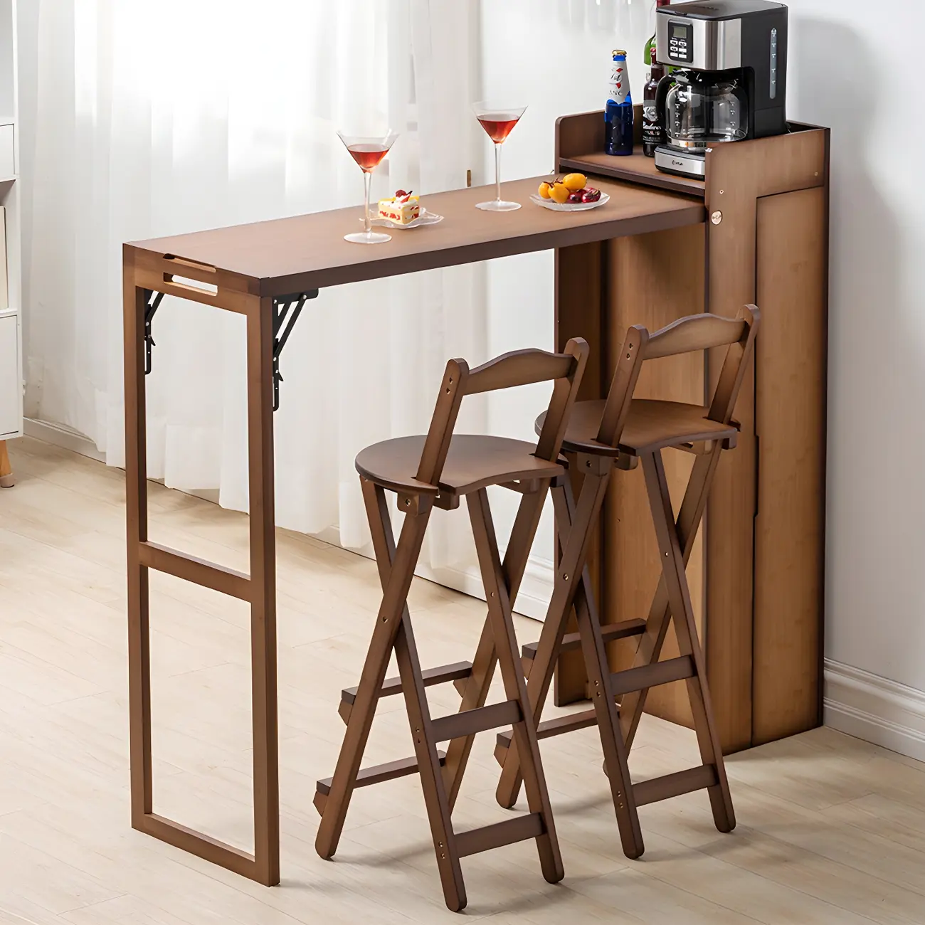 Modern Natural Bamboo Foldable Bar Tables with Storage Image - 1 | homeyfad