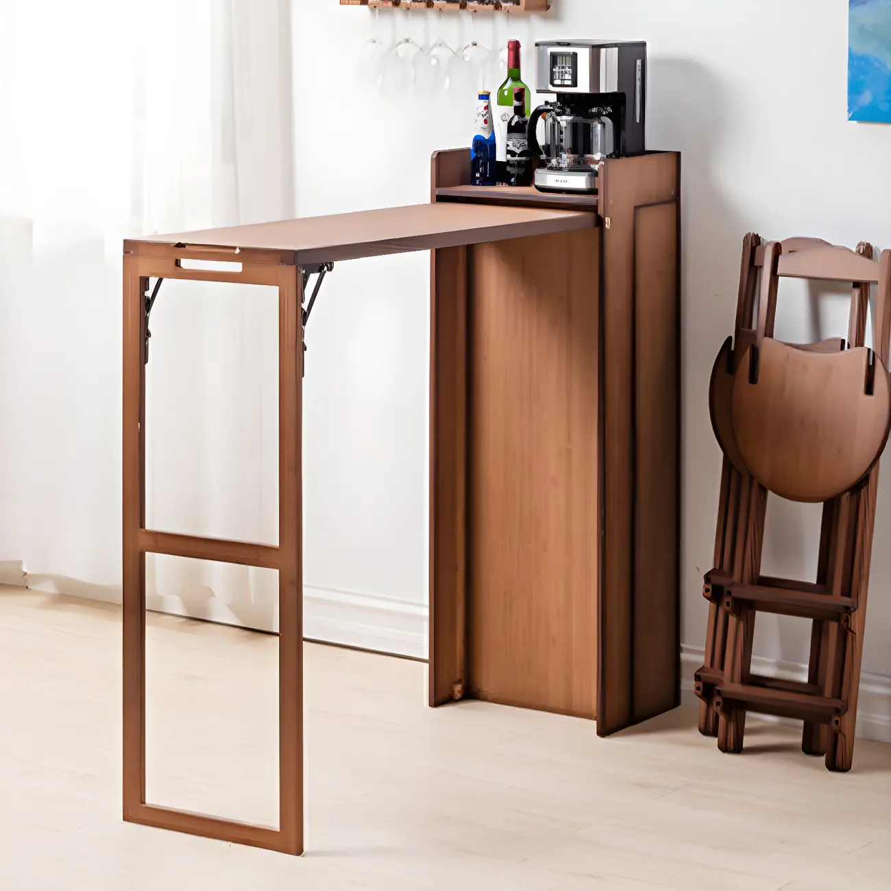 Modern Natural Bamboo Foldable Bar Tables with Storage Image - 2 | homeyfad